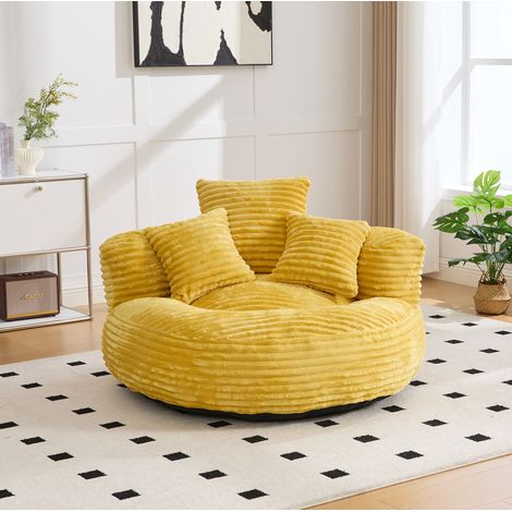 Sillón puff 108x108x52 cm amarillo mostaza en pana con respaldo alto y reposabrazos (1/5)