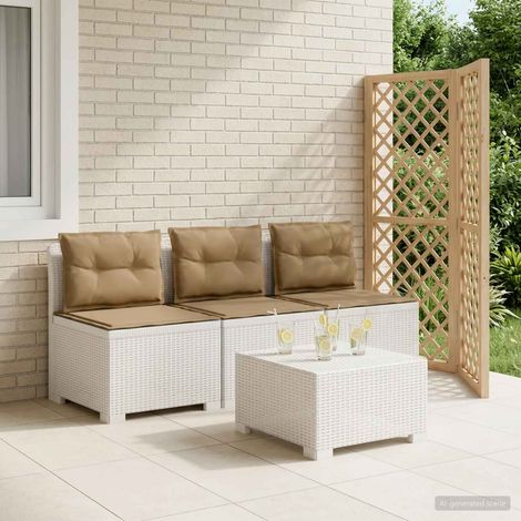 Canapé de jardin modulaire 3 places aspect rotin PP blanc avec coussins tau - PANGIVO (1/5)