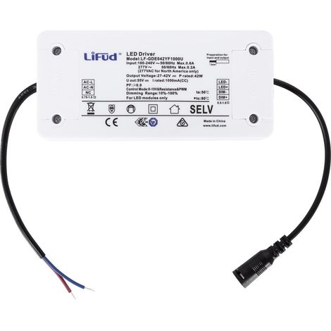 Driver LIFUD Regulable 0-10V 220-240V Salida 9-42V 1000mA 42W LF-GDE042YF1000U