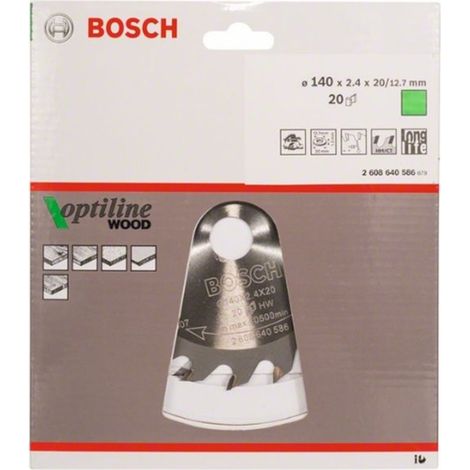 BOSCH DISCO SIERRA OPTILINE MADERA130 X 2.4 X 20/16D: 20WZ Diámetro disco x eje (mm) 140x20 Número de dientes 20