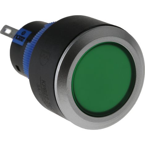Bouton-poussoir, Momentané lumineux, LED Vert, Unipolaire à deux directions (1RT), 3 A, 5 A, Vert, Montage panneau (1/4)