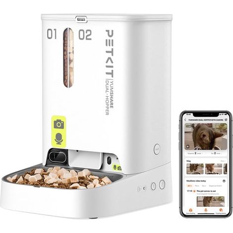 Automatic Cat Food Dispenser with 1080P HD Camera, Intelligent Night Vision, 2.4G Wi-Fi, 5L Dual Hopper, Via App Control, Stainless Steel Bowl, Up to 10 Meals/Day (1/5)