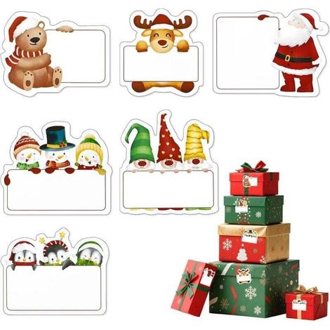 60 Weihnachtsgeschenkanhänger – 3 Bögen mit weihnachtlichen Aufklebern zum Beschriften, Kleben für Dekoration, Verpackung, Karten und Geschenkumschläge (1/4)