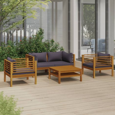 FIMEI Salon de jardin 5 pcs avec coussin Bois d'acacia solide (1/5)