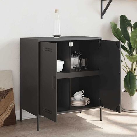 Buffet de Salle à Manger Noir 68x39x79 cm, Meuble Rangement Acier Robuste avec Étagères, Desserte Cuisine Moderne et Compacte pour Entrée ou Salon (1/5)