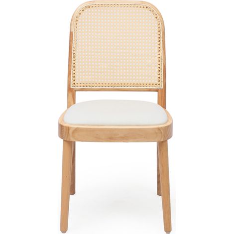 Set de 4 sillas de comedor de madera con respaldo de ratán y asiento de lino natural MODENUIT (1/5)