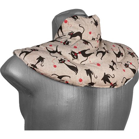 Coussin de nuque avec col montant - Mimi le chat - Coussin aux noyaux de cerises - Coussin épaules et cou - Coussin chauffant - chaud ou froid (1/5)