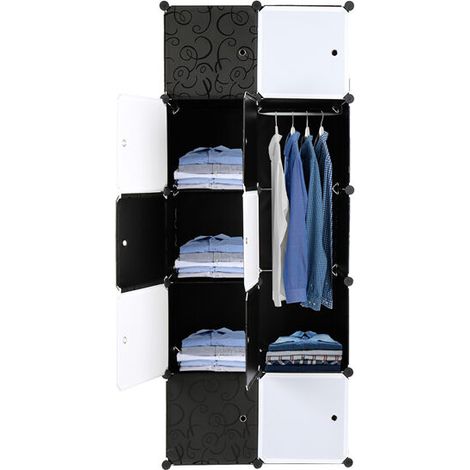 royaluxe -10 étagères de rangement empilables en plastique pour organisateur de cubes, armoire de placard modulaire multifonctionnelle avec tige de suspension, noir et blanc (1/5)