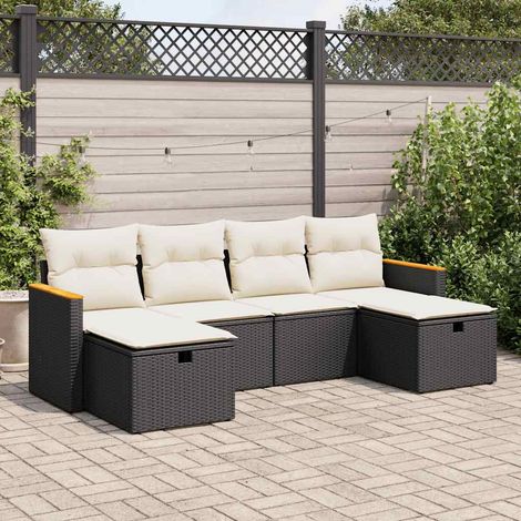 vidaXL Salon de jardin 6 pcs avec coussins noir résine tressée (1/5)