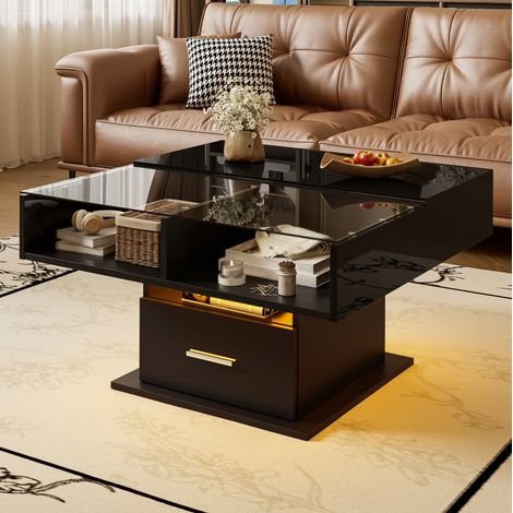Mesa centro elevable LED con almacenaje negro OKMYHOME (1/5)