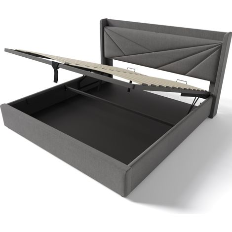 Doppelbett mit Stauraum 140 x 200 cm Grau mit Kopfteil USB und USB-C MODENUIT (1/5)