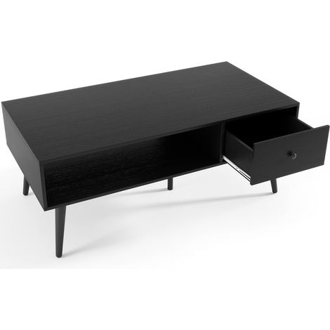 Mesa de centro retro 109 x 55 x 44 cm con cajón y estante abierto estilo vintage madera negra 200013780