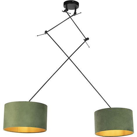 Hängelampe mit Samtschirmen grün mit Gold 35 cm - Blitz II schwarz
