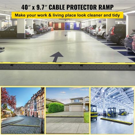 Rampes Protectrices de Câbles, 4 Pièces 2 Passages, Ralentisseur en Caoutchouc 101x24,5x5 cm, Capacité 4989,5 kg, Noir et Jaune (1/5)