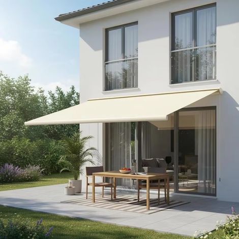 Store banne manuel rétractable – 300x150x170-280 cm, hauteur réglable – Avec manivelle, protection solaire – Teinte beige, idéal pour terrasse et jardin (1/5)
