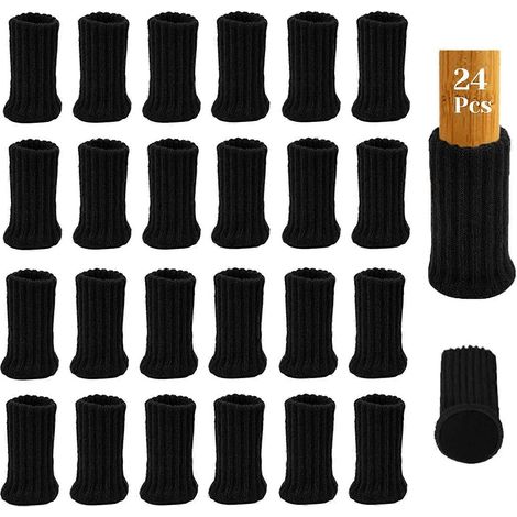 [qg]24 pièces. Chaussettes en feutre pour meubles, housses de chaises et de tables, embouts de pieds de chaises, coussins de protection pour les sols (noir) (1/5)