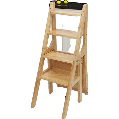 Sgabello/sedia a gradini, portata 100 kg, dimensioni 35x46x90 cm, 4 gradini, materiale: legno di pino, altezza 46 cm (1/5)