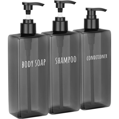 3 Pièces - Distributeur Savon - Flacon Pompe Vide - Rechargeable Pour Gel Douche Et Shampoing - Usage Salle De Bain - Gris - 500 ML (1/5)