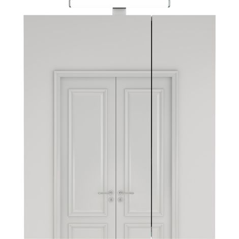 Armario de baño con espejo 60 cm blanco, puertas asimétricas, LED y enchufe francés, MODENUIT (1/5)