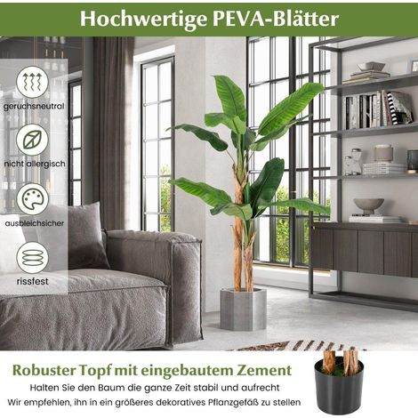 Banano artificiale pianta di banano con 10 foglie e tronco naturale verde 165 cm
