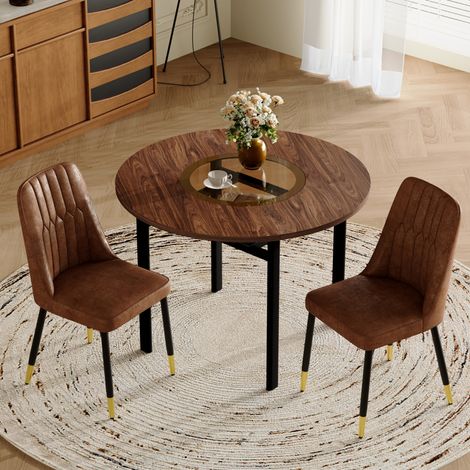 MEUBLIV conjunto mesa redonda 100 cm marrón, tablero de vidrio y 2 sillas (1/5)