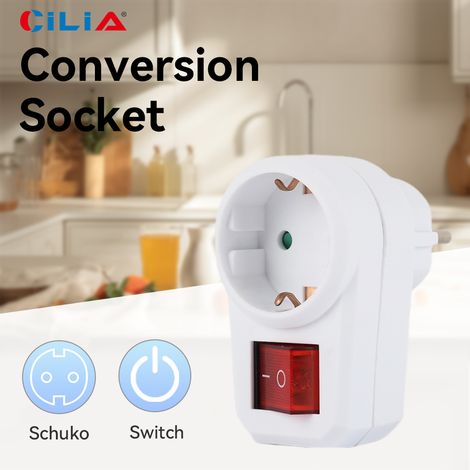Prise Schuko 2 broches CILIA, blanche – Type F, économie d'énergie, gain de place avec connecteur intermédiaire et bornes de terre