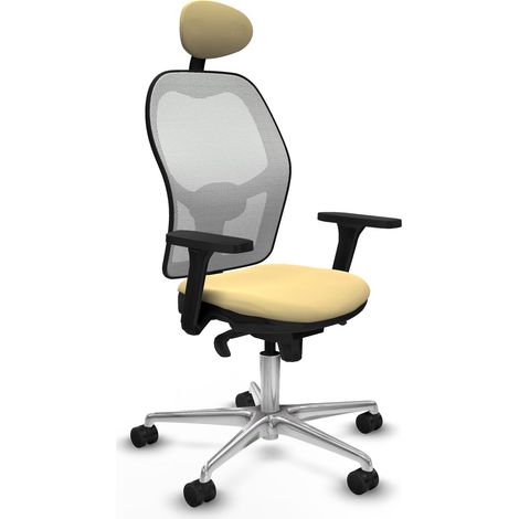 Jorquera sincro malla blanca similpiel crema brazos 3D base aluminio cabecero fijo ruedas 65mm nailon (1/5)
