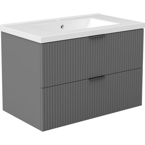 AICA Ensemble de meubles de salle de bain 80 cm Anthracite avec 2 tiroirs + vasque Céramique