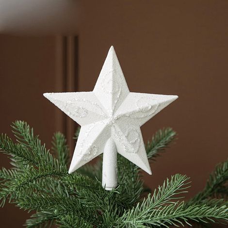 Étoile De Sommet Pour Arbre De Noël - 14 Cm - Blanc - En Plastique Rigide - Pour Décoration Intérieure - 1 Pièce (1/2)