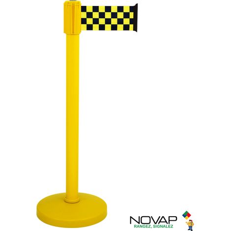 Poteau COLOR alu Jaune à sangle damier Jaune/Noir 3m x 100mm sur socle portable - 2053488