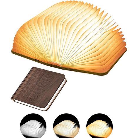 LED-Buchlampe, USB-aufladbar, magnetische LED-Holzleuchte, faltbare Leselampe (Schwarz) - 15 × 11 × 2,5 cm [Energieklasse A]