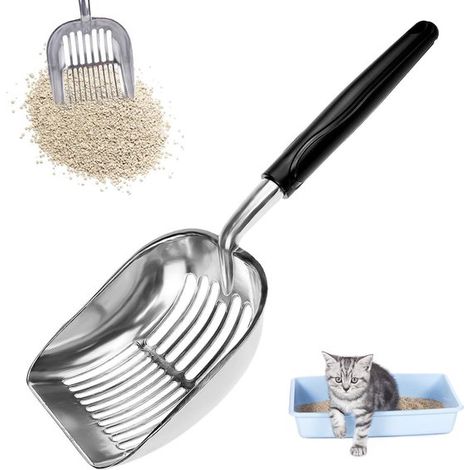Pala para excrementos - Pala de aluminio de alta calidad para arena de gatos - Duradera y fácil de limpiar - Para gatitos (1/5)