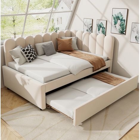 lit adulte couchage gigogne 140x200 velours beige angle OKMYHOME (1/5)