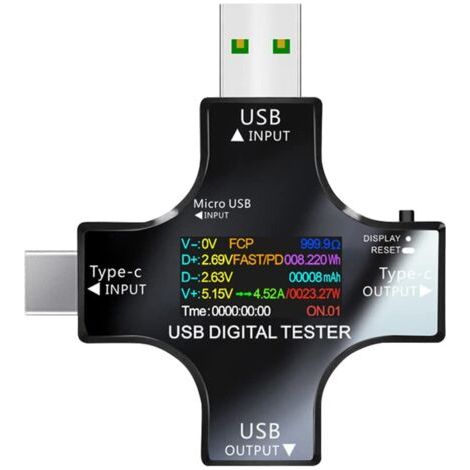 Testeur USB Multimètre USB C Meter de Courant et de Tension 3.3-30V 0-5.1A Tester 2 en 1 Voltmetre Amperemetre Capacité Alimentation Wattmètre Chargeur Détecteur