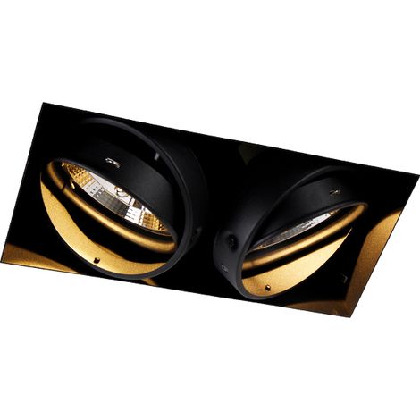 QAZQA + Moderno Foco empotrado negro GU10 AR111 sin marco 2 luces - Oneon Acero Rectangular Adecuado para LED Max. 2 x 50 Watt