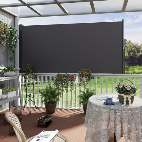 Store Latéral Brise-Vue Rétractable 3x1,4m - Aluminium & Polyester Anti-UV 180g/m², Gris Foncé