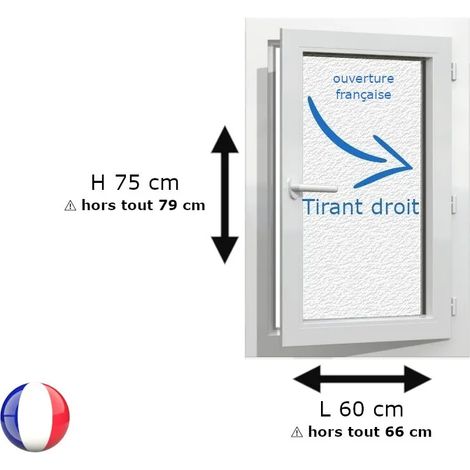 Fenêtre PVC 1 vantail H 75 x L 60 cm OF verre brouillé pour pose en neuf - tirant droit (1/5)