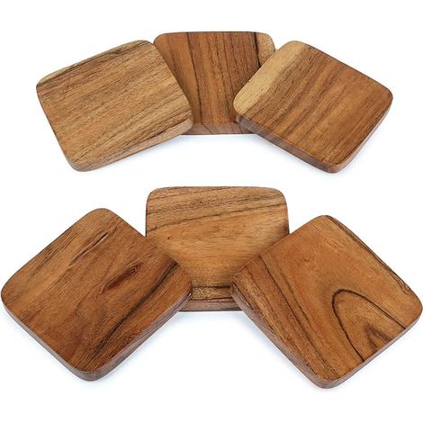 Square Acacia Wood Coasters for Home and Office Coasters for Coffee Cups, Mugs, Drinks 10 x 10 cm (1/4)