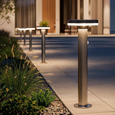 Lampioncino Solare Esterni LED 6W Superficie 45cm con Sensore di Movimiento Helios Inox 3000K Bianco Caldo
