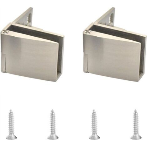 Charnières de porte en verre, 2 pièces en alliage de zinc sans cadre Charnières de porte en verre, 90 degrés Charnières de serrage pour verre de 3-5mm