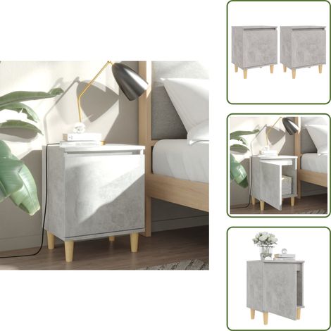 Comodino scandinavo - vidaXL Comodini Gambe in Legno Massello 2pz Grigio Cemento 40x30x50 cm - Comodino con scomparto