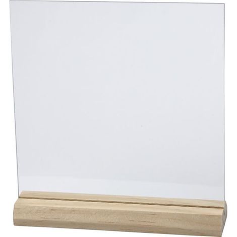 Plaque de verre transparente à bords polis avec socle en bois amovible. réf 55847