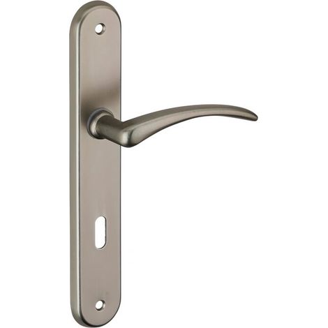 Poignée de porte coulissante Selene – Acier embouti nickelé satiné – Carré 7 mm, entr'axe 195 mm – Conçue pour usage quotidien (1/3)