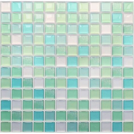 Papier Peint Carrelage Autocollant Vert 24x24 cm Style Mosaïque Sticker Mural Film Décoratif Imperméable pour Carreaux de Mur de Salle de Bains et de Cuisine
