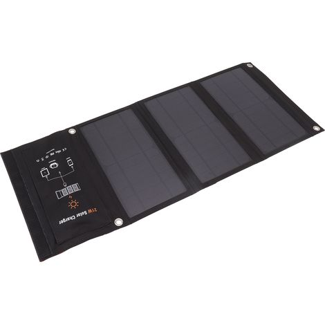 21-W-Falt-Solarpanel-Ladegerät, schwarz, tragbares Solar-Ladepanel mit zwei USB-Anschlüssen für Outdoor-Aktivitäten wie Wandern und Camping (1/5)