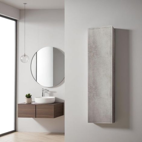Colonna da bagno reversibile sospesa a 1 anta LUNA Cemento (1/3)