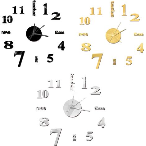 Großer, dezenter Wanduhr-Aufkleber mit Spiegelsilhouette, DIY-Wohnzimmerdekoration, 600 x 600 mm, EVA, Gold, Silber, Schwarz, 1 Set (1/5)