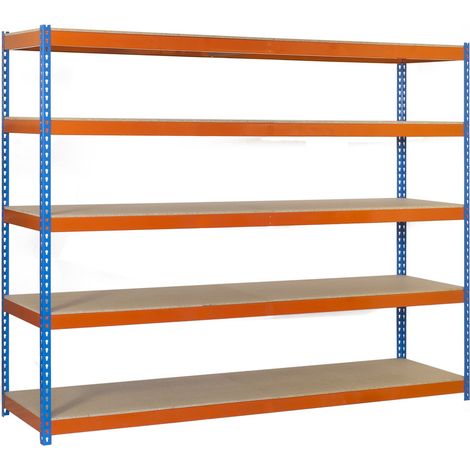 Estantería metálica sin tornillos SIMONRACK de 5 estantes (250x120x45cm) AZUL-NARANJA Y MADERA (1/5)