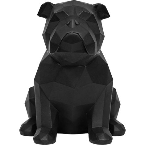 Statuette de bouledogue géométrique en résine, sculpture, figurine décorative pour étagère, meuble TV, ornement animalier noir mat (1/5)