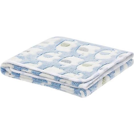 Warme Fleece-Hundedecke mit Pfotenabdruckmuster, blaues Elefanten-Schlafkissen L für Hundebett.